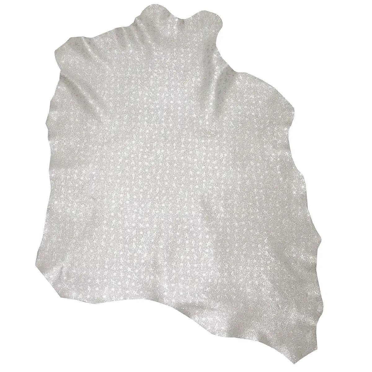 Peau entière en cuir de chèvre velours blanc motif fées argentées.