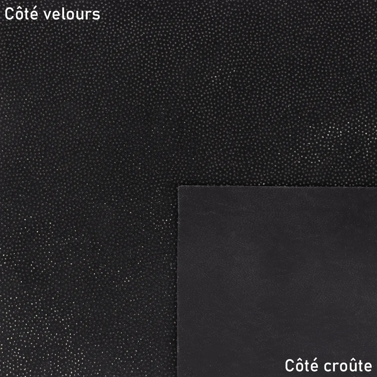 Cuir velours noir avec points brillants. Cuir doux idéal pour la création de bourse, pochette, coussin...