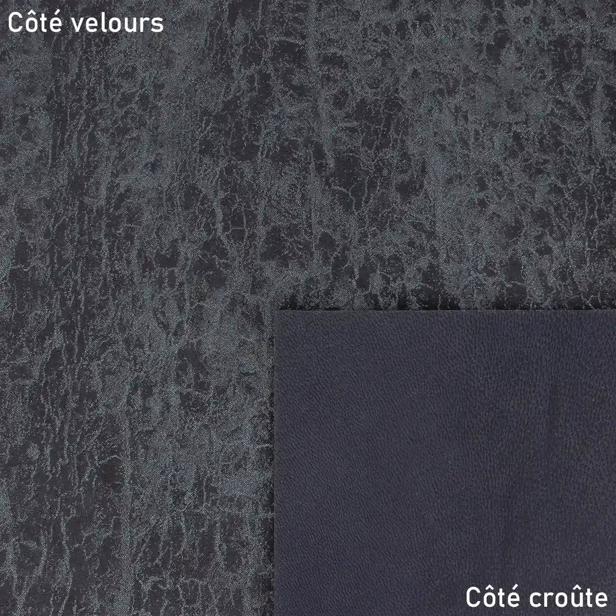 Cuir velours bleu marine effet marbré. Cuir souple et doux idéal pour la conception de décoration, coussin et accessoire...