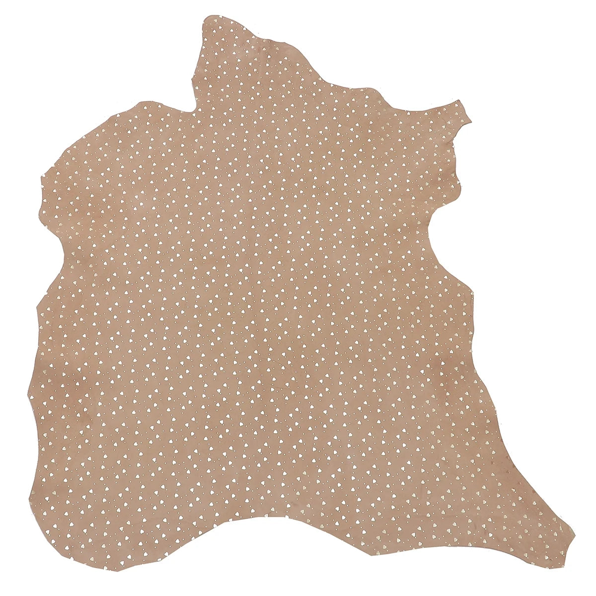 Peau entière en cuir de chèvre velours praline motif cœurs dorés.