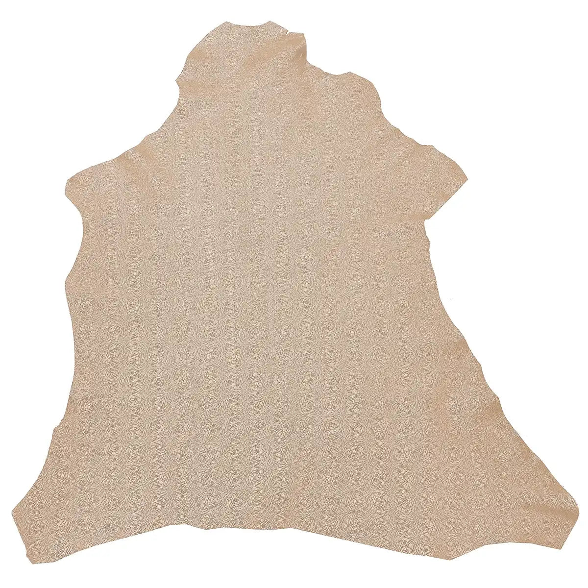 Peau entière en cuir de chèvre velours beige avec comme motif des pointillés dorés.