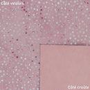 Cuir velours couleur lilas clair avec un joli motif de pois argenté rosé.