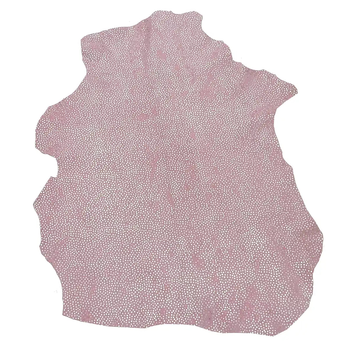 Peau entière en cuir velours rose lilas avec motif pointillés argentés.