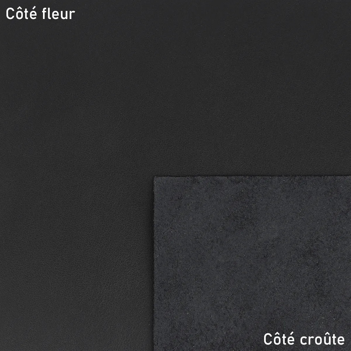 Cuir de veau lisse noir. Cuir nappa pour fabrication de sac, pochette, portefeuille, porte-monnaie, étui de téléphone...