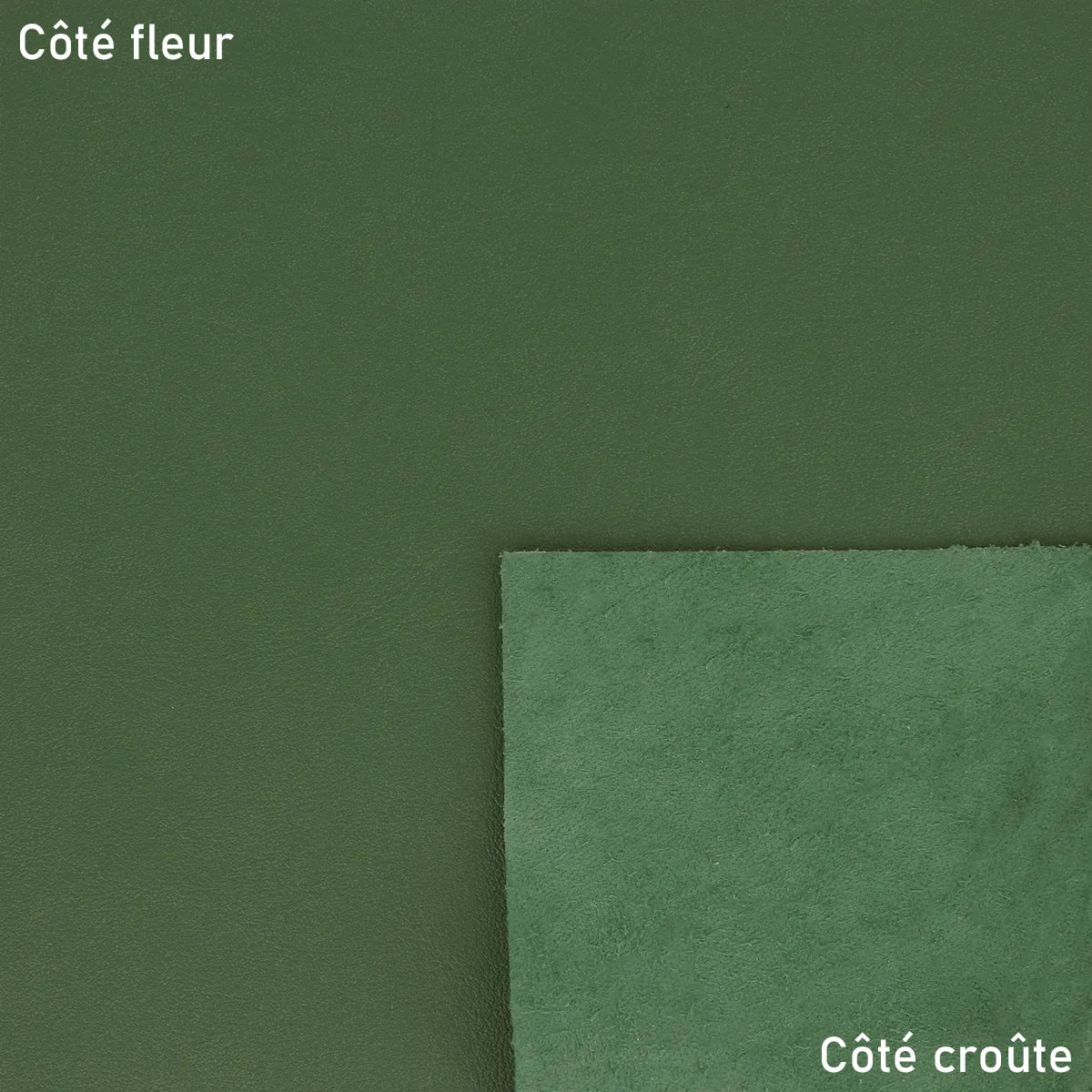 Cuir nappa vert. Cuir lisse, fin et souple idéal pour la confection de maroquinerie, sac, porte-cartes, portefeuille, décoration et accessoire