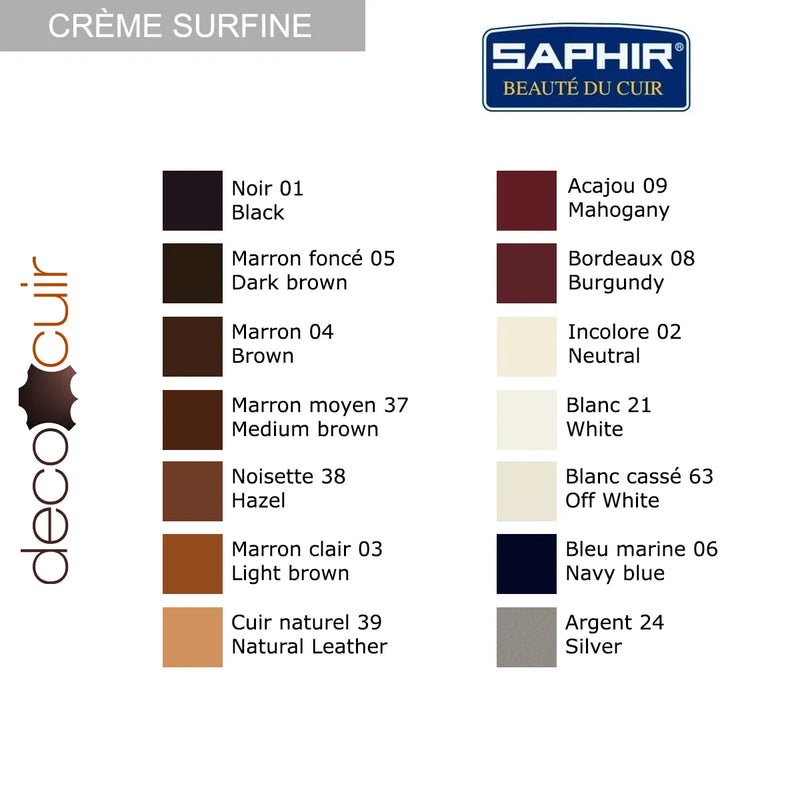 Nuancier couleurs Crème Surfine Saphir