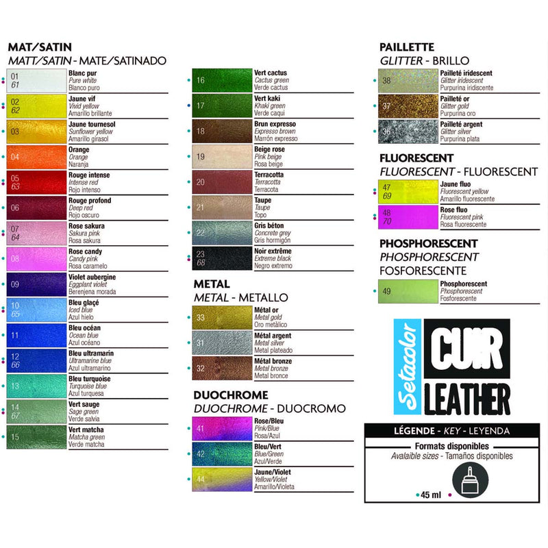 Nuancier gamme couleurs Setacolor Cuir -Pébéo