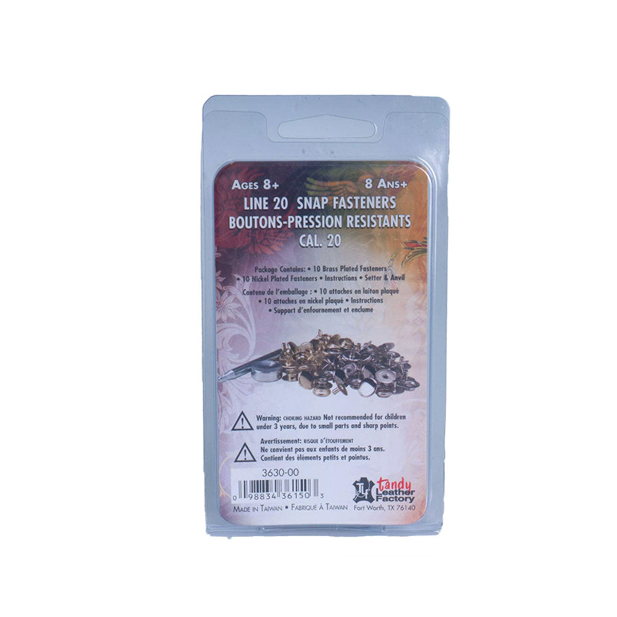 Kit de 20 boutons pression FORTS et outil de pose - LINE 20 : 12,5mm - LAITON et NICKELÉ - Tandy Leather - 3630-00