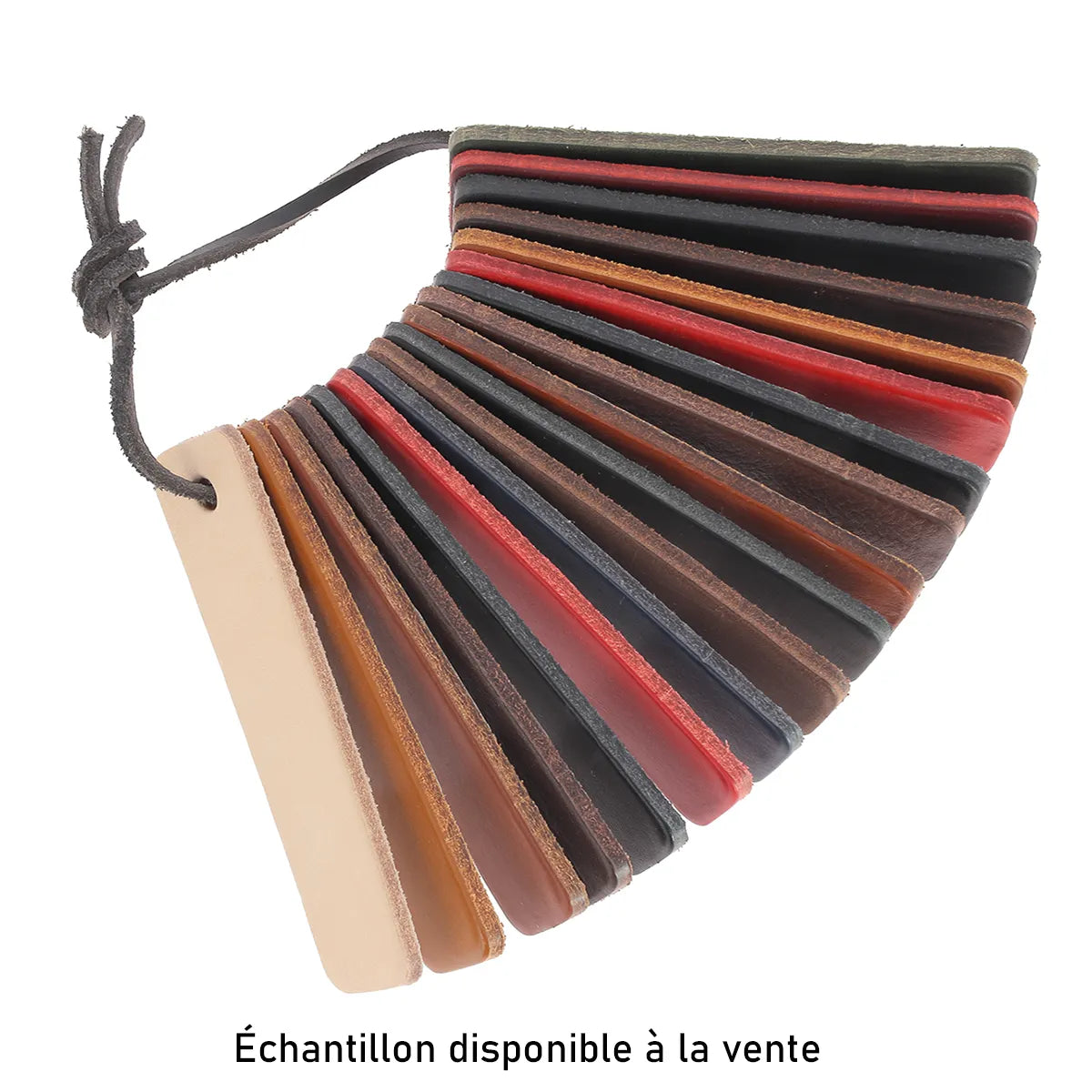 Échantillons de lanière en cuir de collet. Nuancier de 18 échantillons de couleurs en cuir de collet