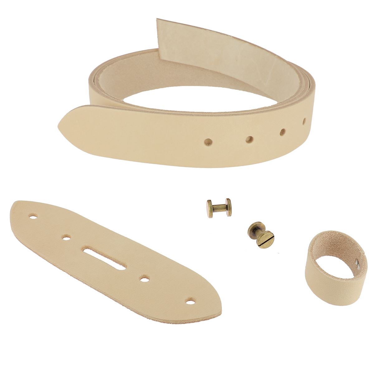 Kit DIY - Ceinture en cuir sans couture - NATUREL - Épaisseur 3,5mm - Vis chicago Laiton Vieilli - Deco Cuir