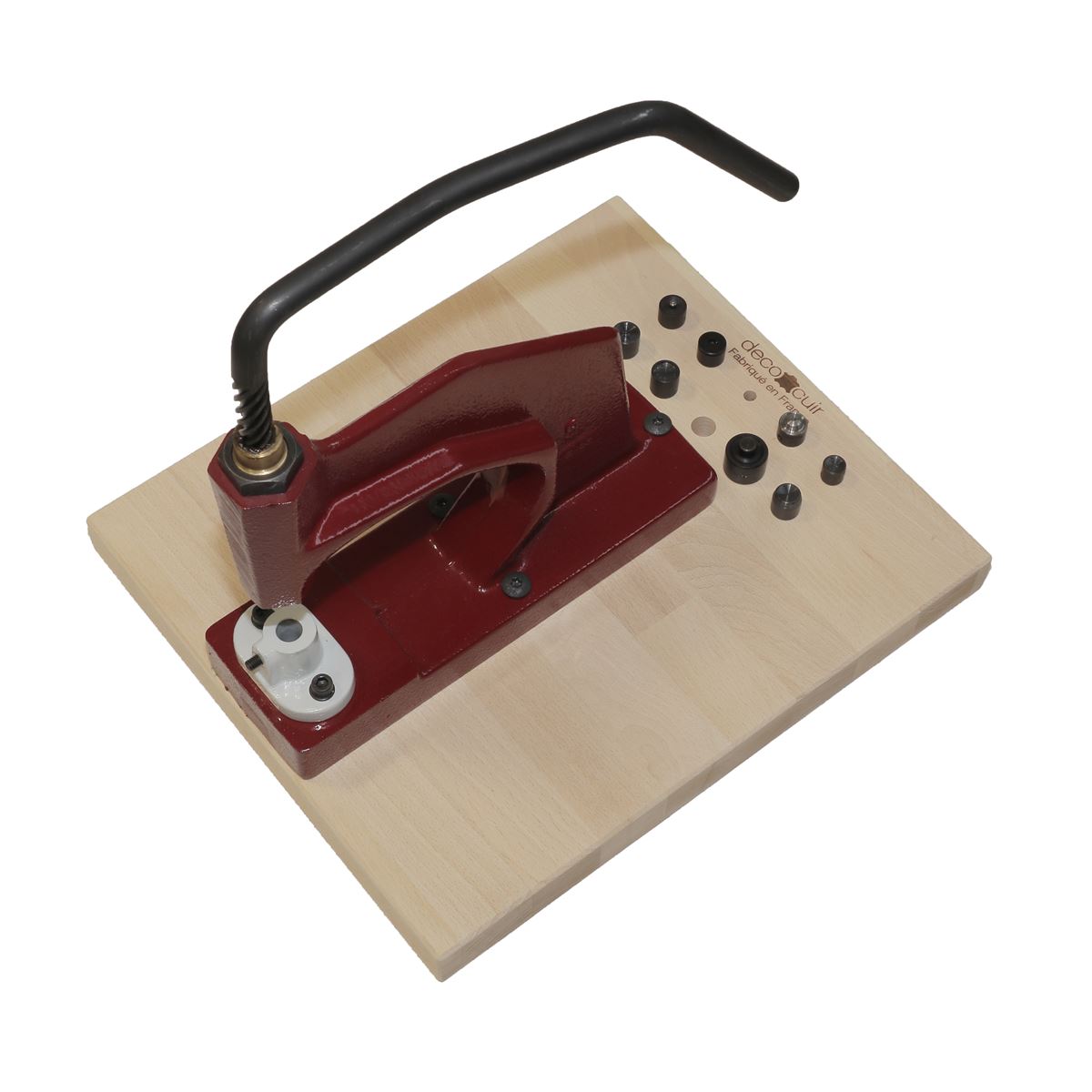 Presse d'établi N5 livrée sur son socle en bois et 3 jeux de pose - Deco Cuir