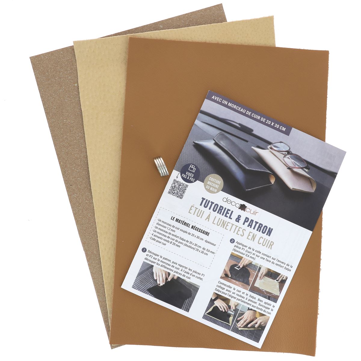Kit DIY Étui à lunettes en cuir SWEET 2 FAUVE - avec tuto et patron