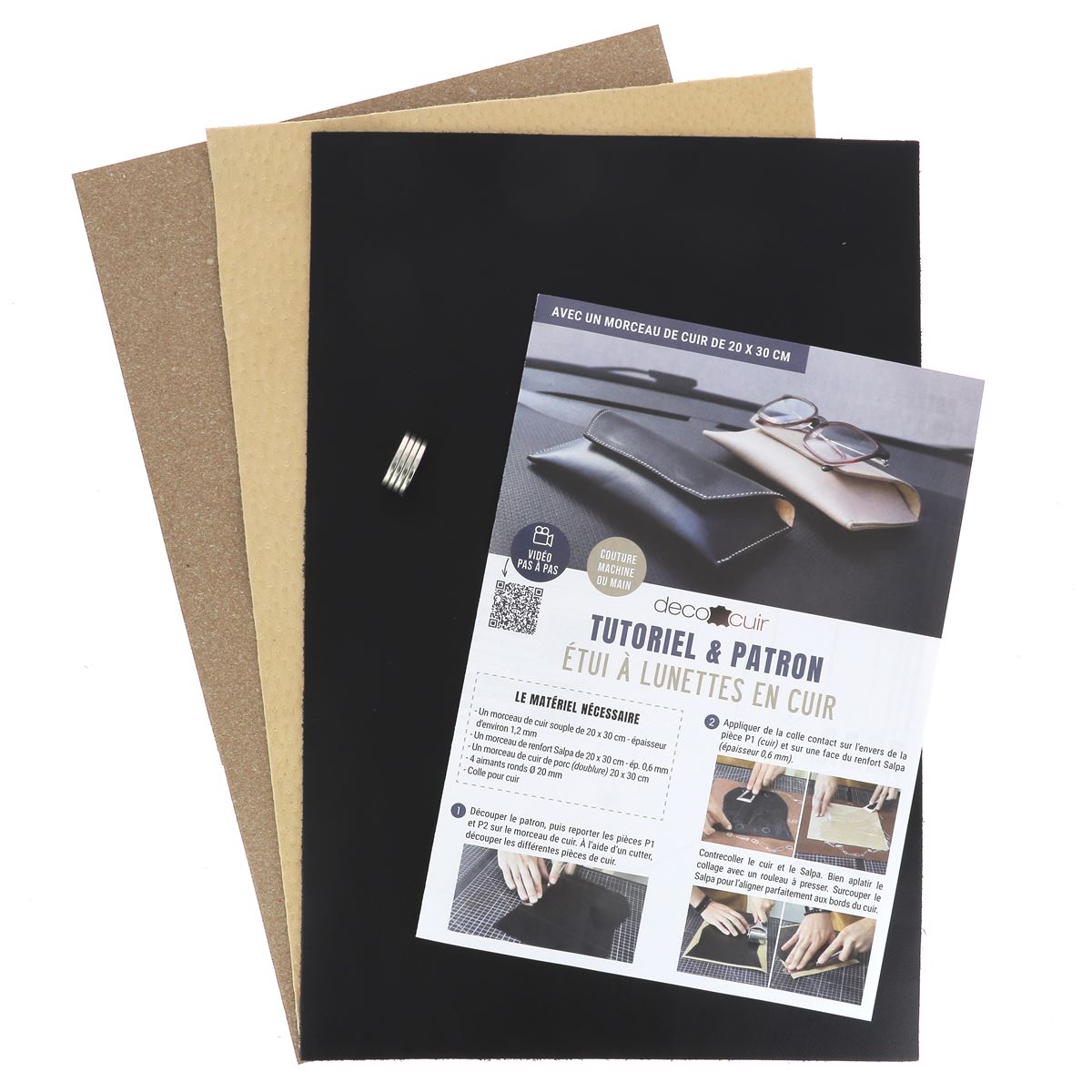 Kit DIY Étui à lunettes en cuir Noir - avec tuto et patron