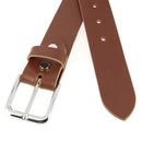 Ceinture à monter soi-même grâce à notre kit DIY comprenant une ceinture en cuir cognac de 3,5 mm d'épaisseur