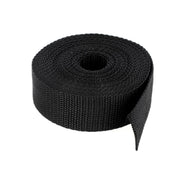 Sangle en polypropylène noire de 30 mm de large, bobine de 5 mètres, idéale pour la mercerie et les travaux manuels.