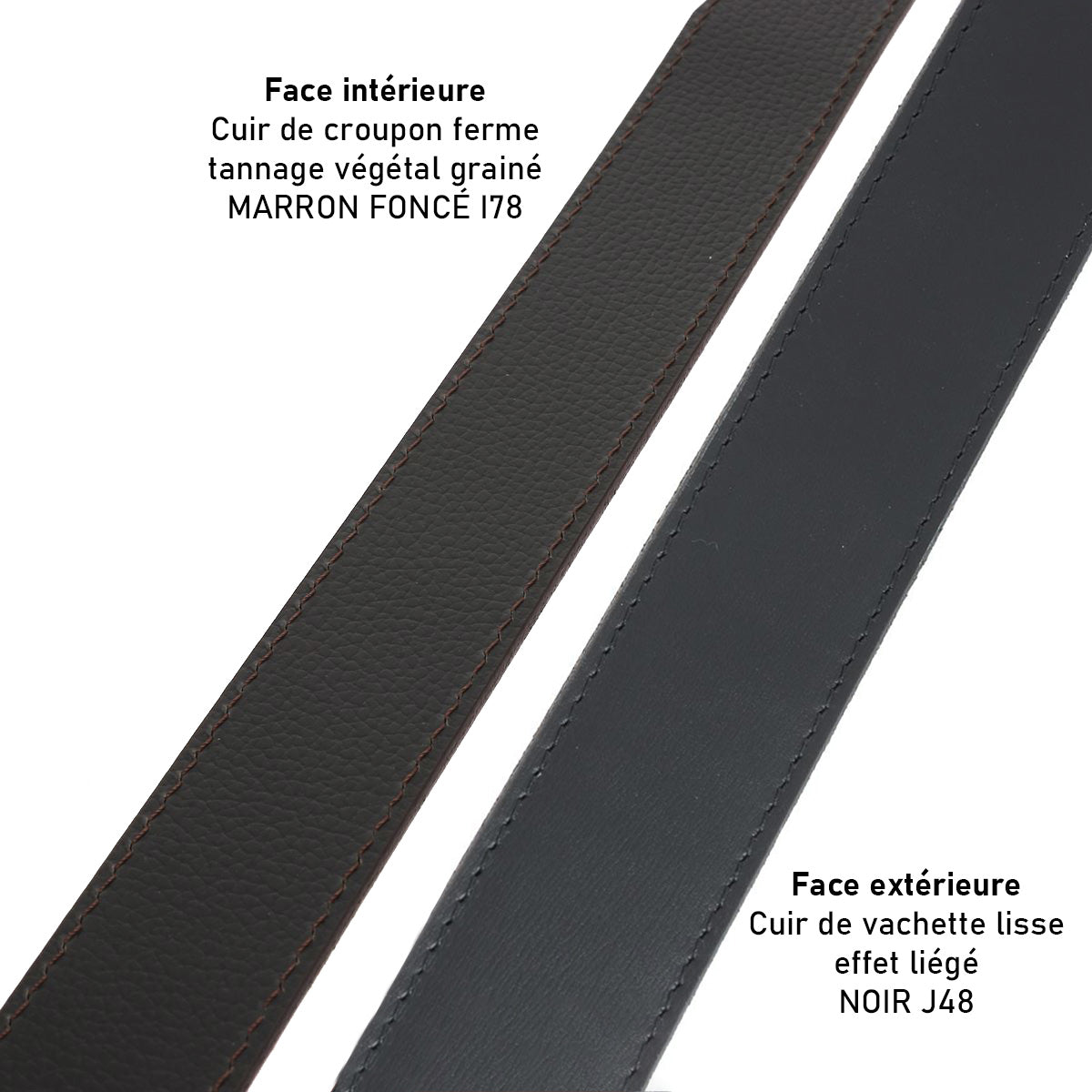 Ceinture cousue en cuir de croupon tannage végétal - NOIR