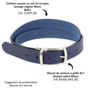 Ceinture cousue en cuir de croupon tannage végétal 30mm - BLEU