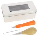 Kit alêne aux pinces en citronnier de Ceylan Jérôme David avec lame microsphère, tournevis et boîte de rangement en métal.
