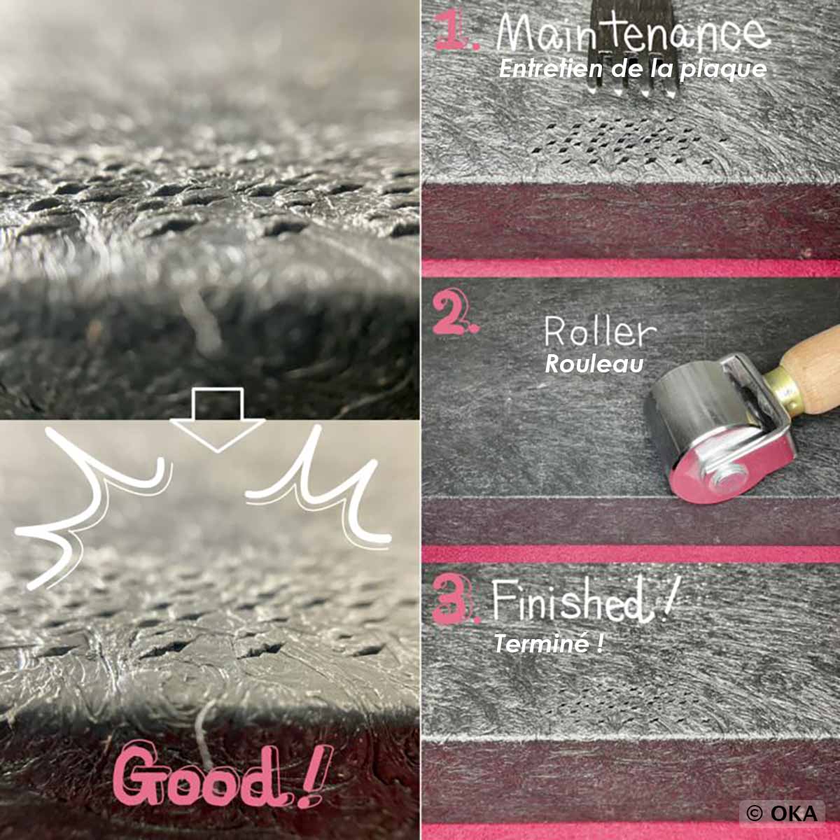 Entretien des plaques de découpe OKA avec un rouleau