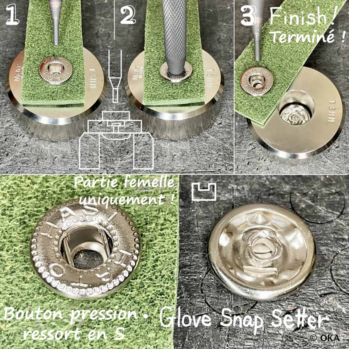 Outils pour enlever un bouton pression glove snap mal posé - Oka Japon