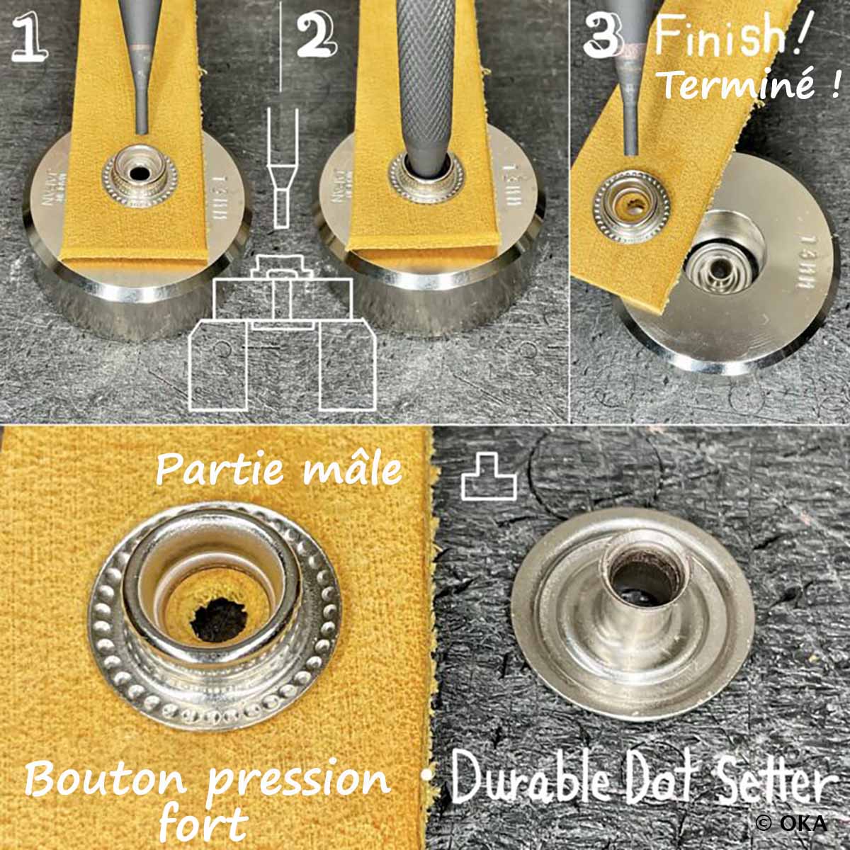 Outil pour retirer les boutons pression fort mal posés - Oka