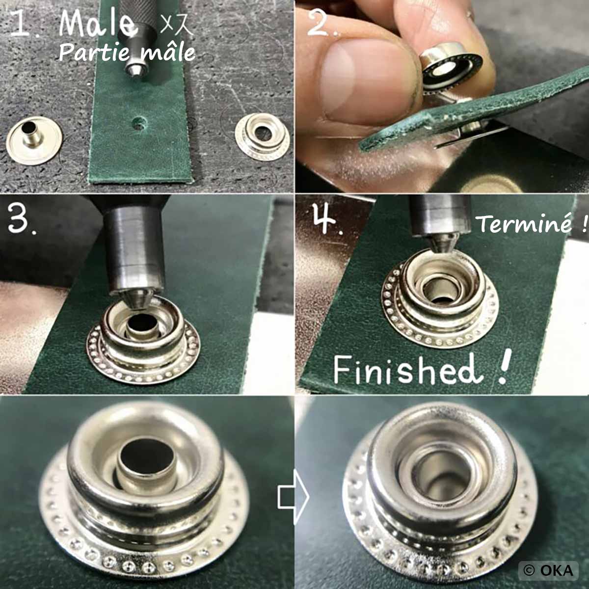 Outil de pose pour boutons pression - Gamme PRO en acier trempé - Oka - Deco Cuir