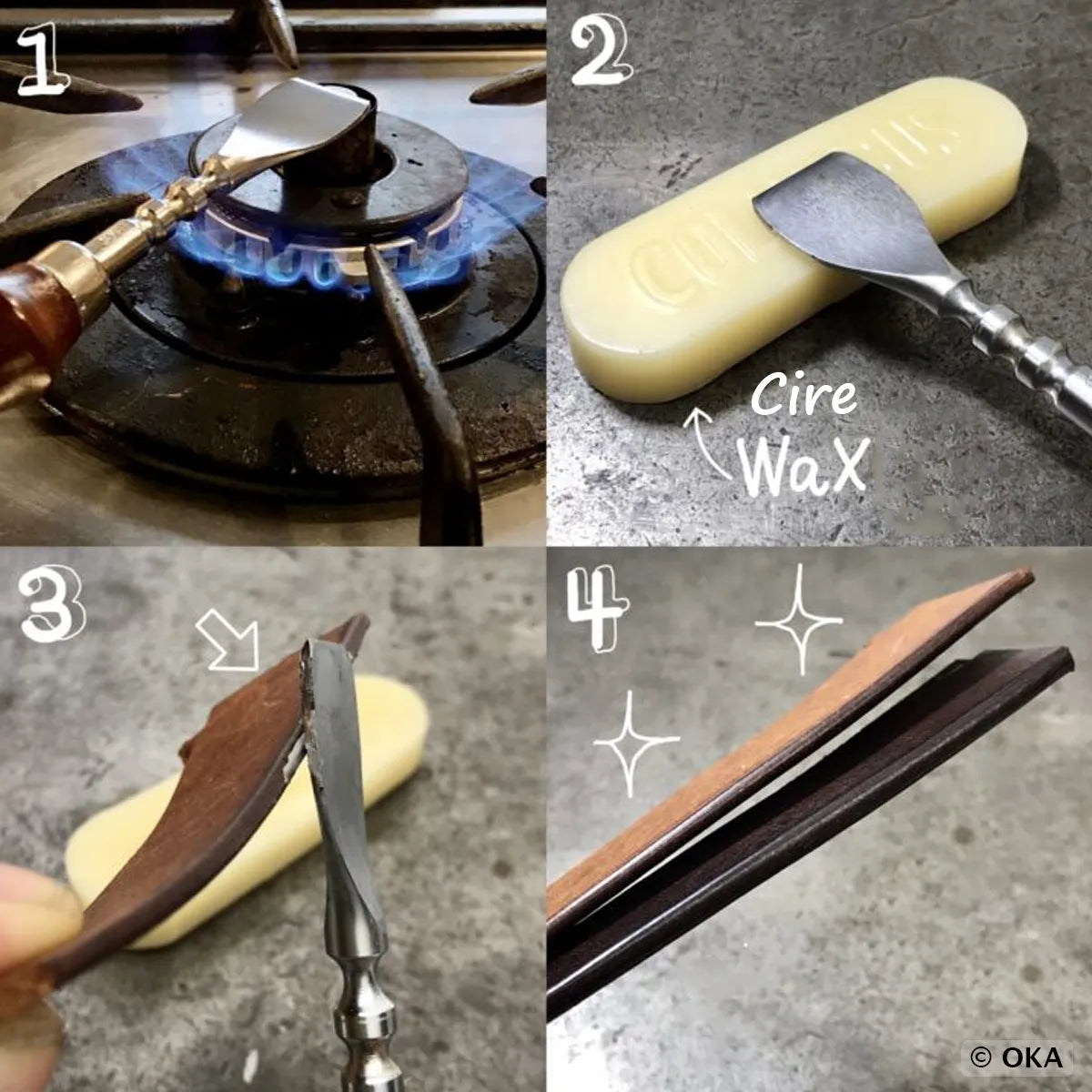 Spatule pour application cire à chaud sur tranches du cuir
