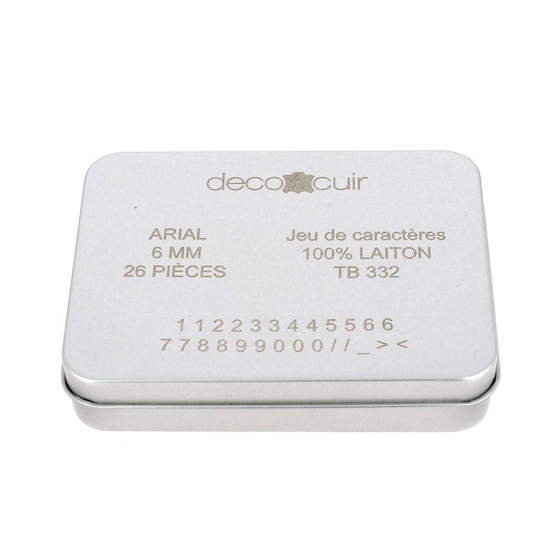 Lot de 26 lettres minuscules en laiton Arial taille 6mm - Deco Cuir - Embossage et gravure cuir