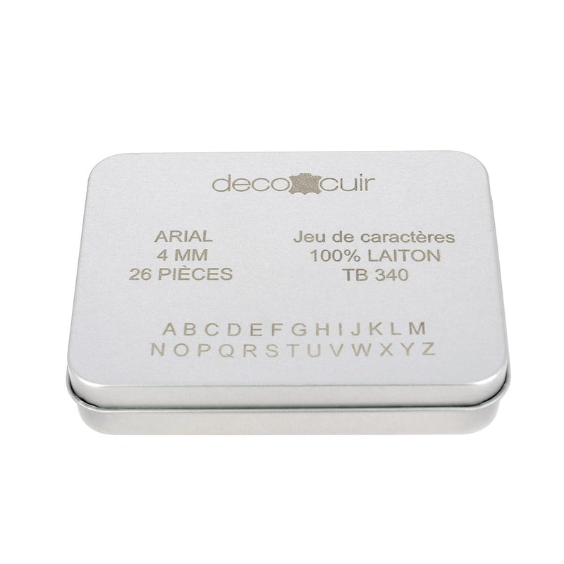 26 lettres majuscules en laiton Arial taille 4mm - Deco Cuir - Embossage et gravure cuir