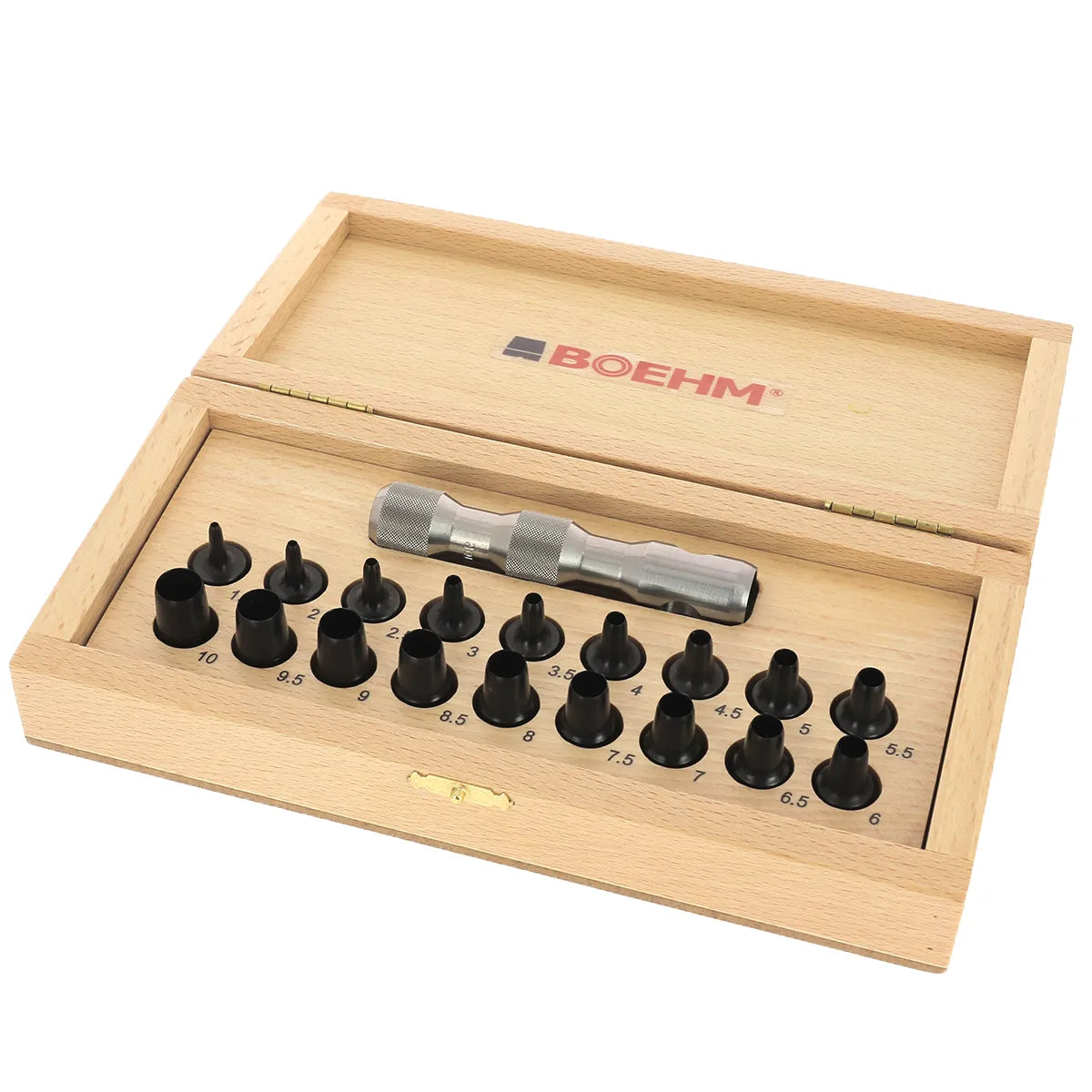 Coffret avec manche à frapper et 18 emporte-pièces ronds - Diamètre 1,5 à 10 mm - Boehm