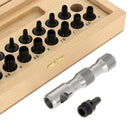 Poinçons interchangeables à visser sur manche en acier pour la découpe du cuir, coffret de maroquiniers et artisans Boehm fait en France