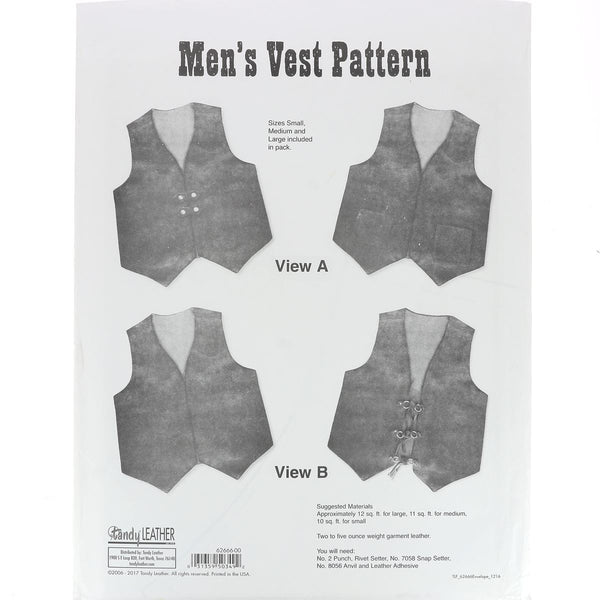 Patrons pour vestes homme en cuir - Tandy Leather 62666-00 - Men's vest pattern