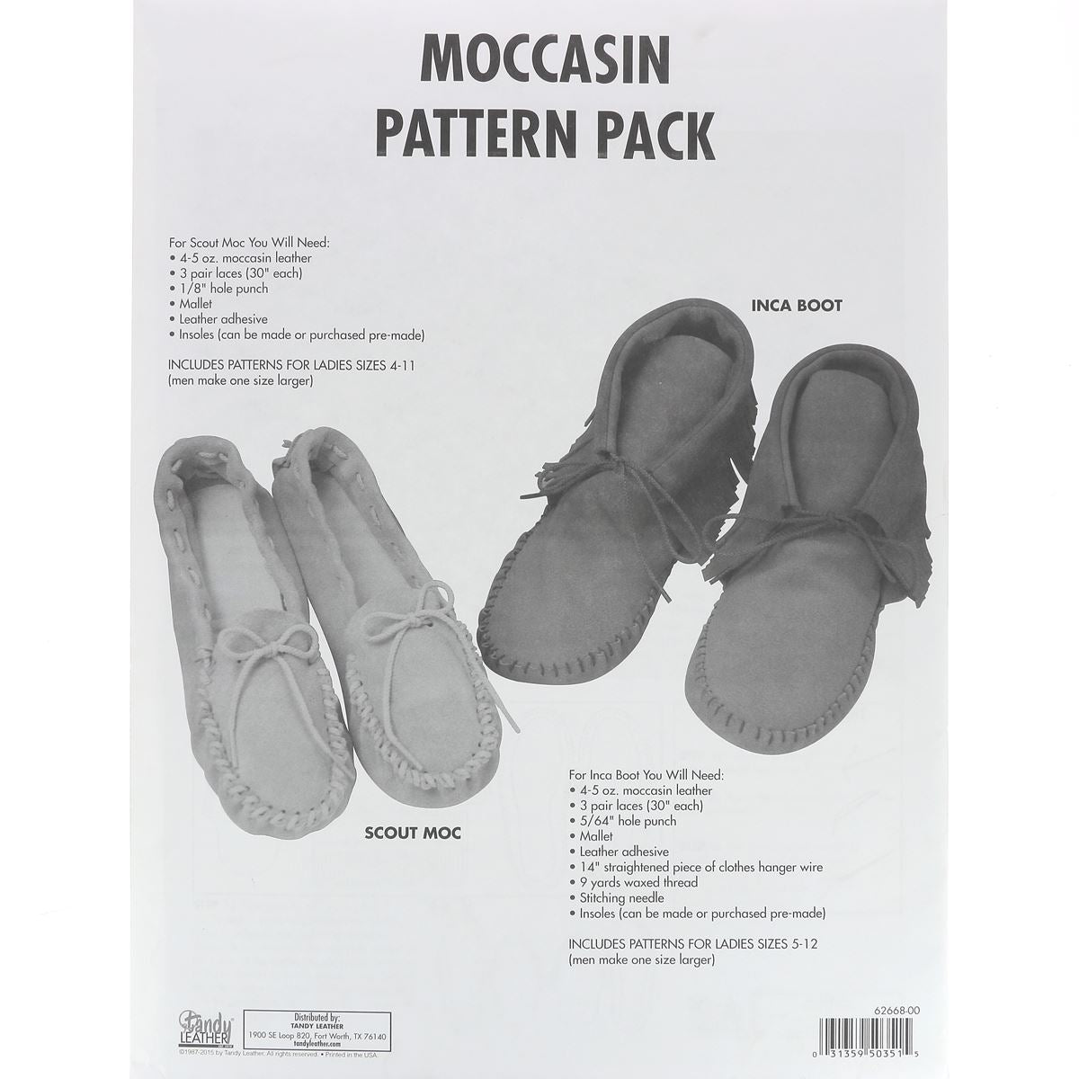 Patrons pour mocassins en cuir - Tandy leather 62668 - DIY - Moccasin Pattern pack