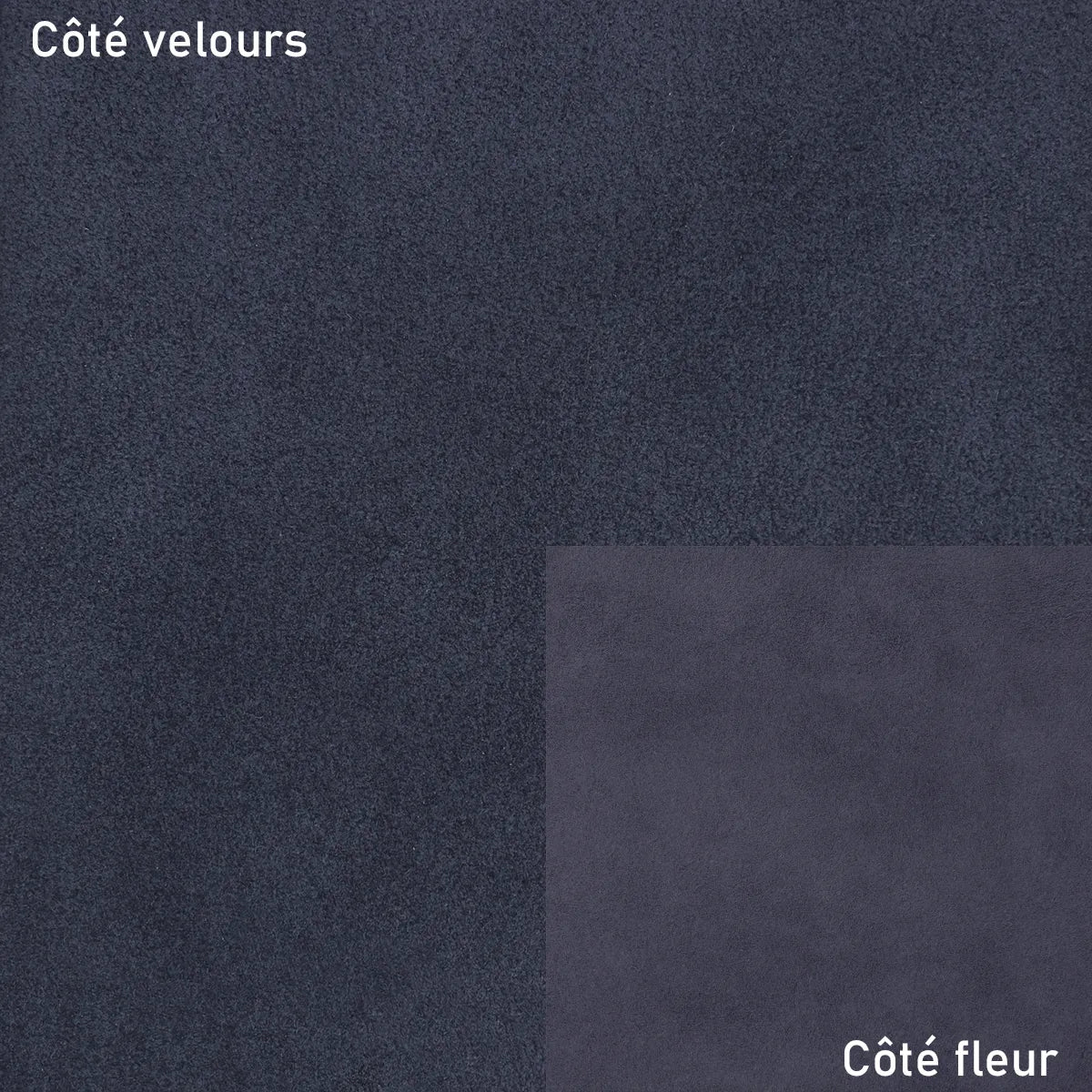 Croûte de cuir velours bleu marine. Cuir doux, fin et souple idéal pour la fabrication de maroquinerie et accessoire.
