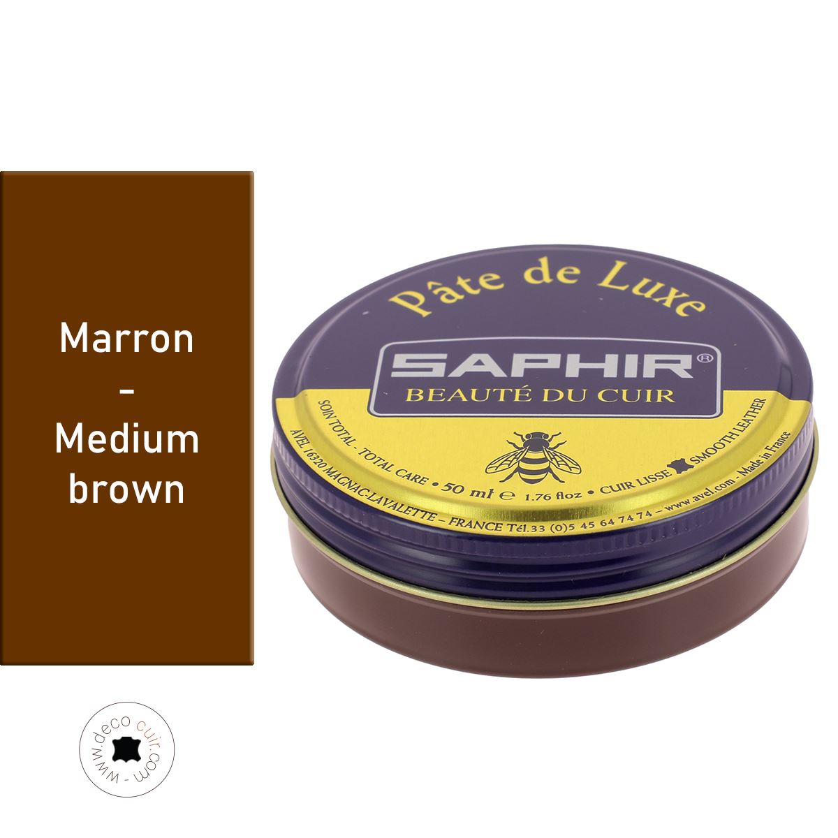 Cirage pâte de luxe - 50 ml - Saphir - MARRON MOYEN - Made in France
