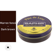 Cirage pâte de luxe Saphir 50 ml pour cuir marron foncé, crème d'entretien du cuir avec texture crémeuse visible.
