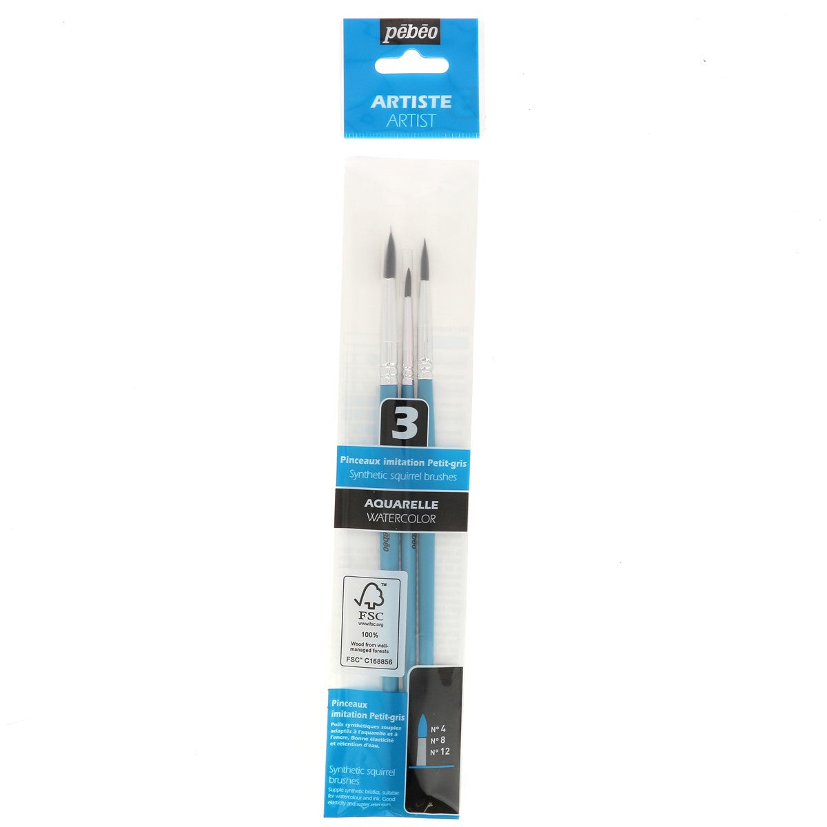 3 pinceaux ronds imitation petit-gris pour teinture du cuir - Poils synthétiques - Pébéo 952200