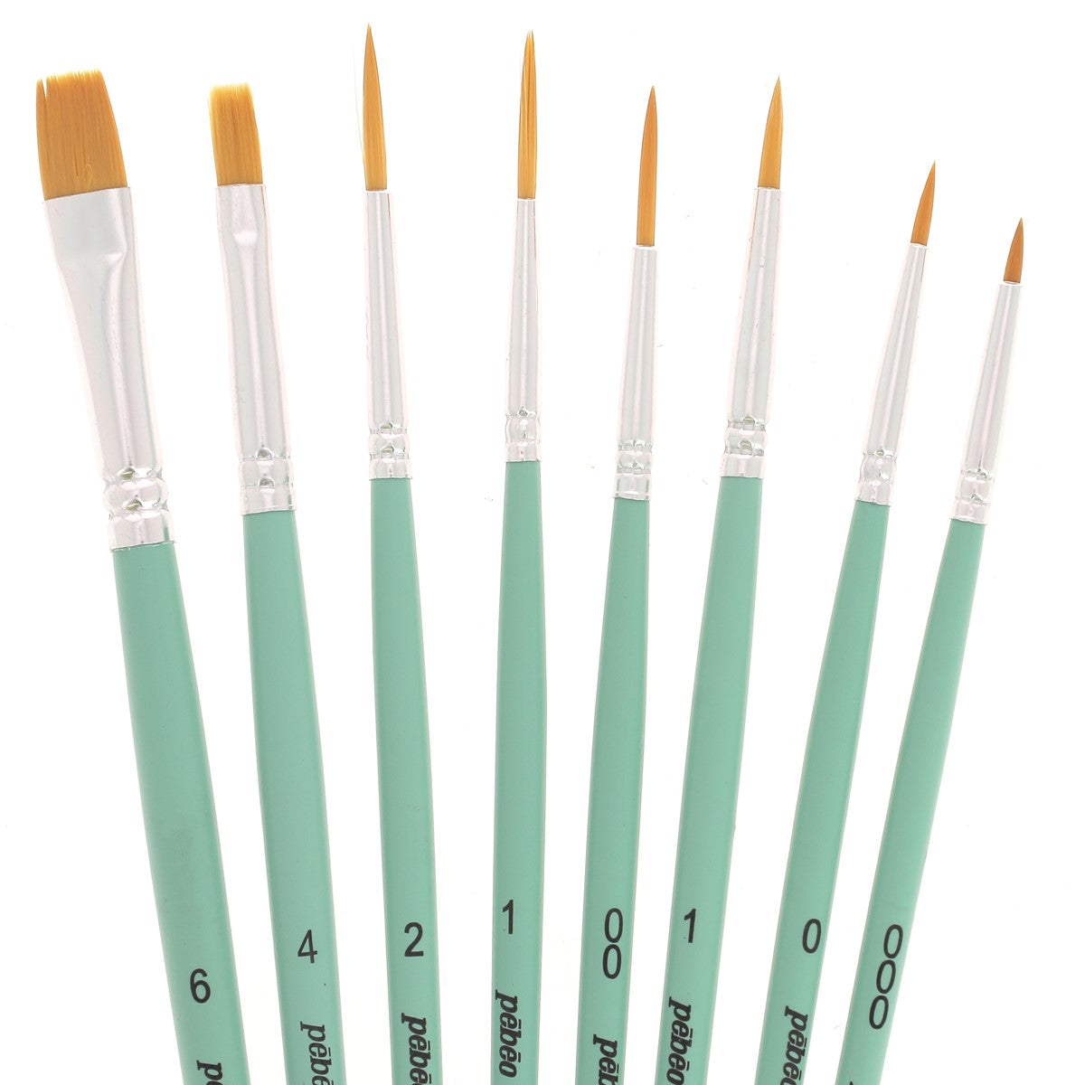 8 pinceaux polyamide doré pour acrylique fluide - Poils synthétiques souples - Pébéo 952302