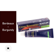 Crème rénovatrice recolorante Saphir Bordeaux pour l’entretien du cuir, 25 ml, application sur un cuir coloré.