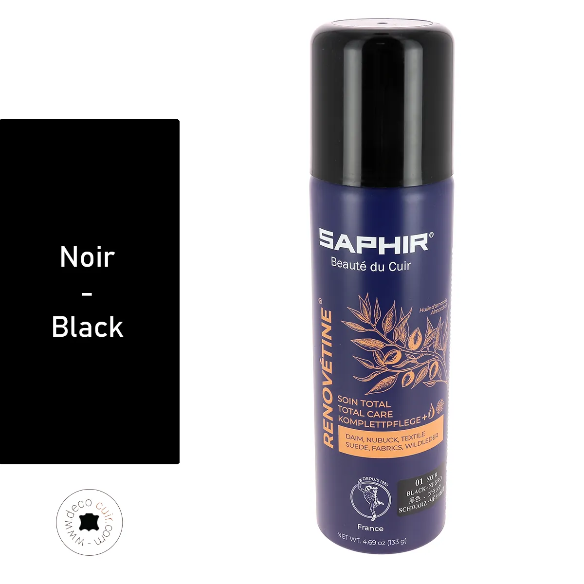 Renovétine soin total pour cuir Velours et Nubuck - Aérosol 200ml - Saphir - Noir
