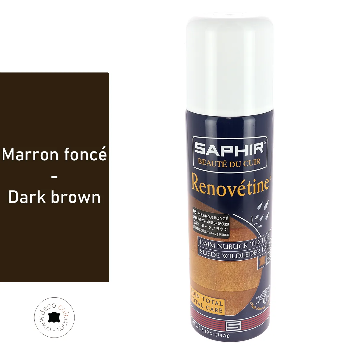 Renovétine soin total pour cuir Velours et Nubuck - Aérosol 200ml - Saphir - Marron foncé