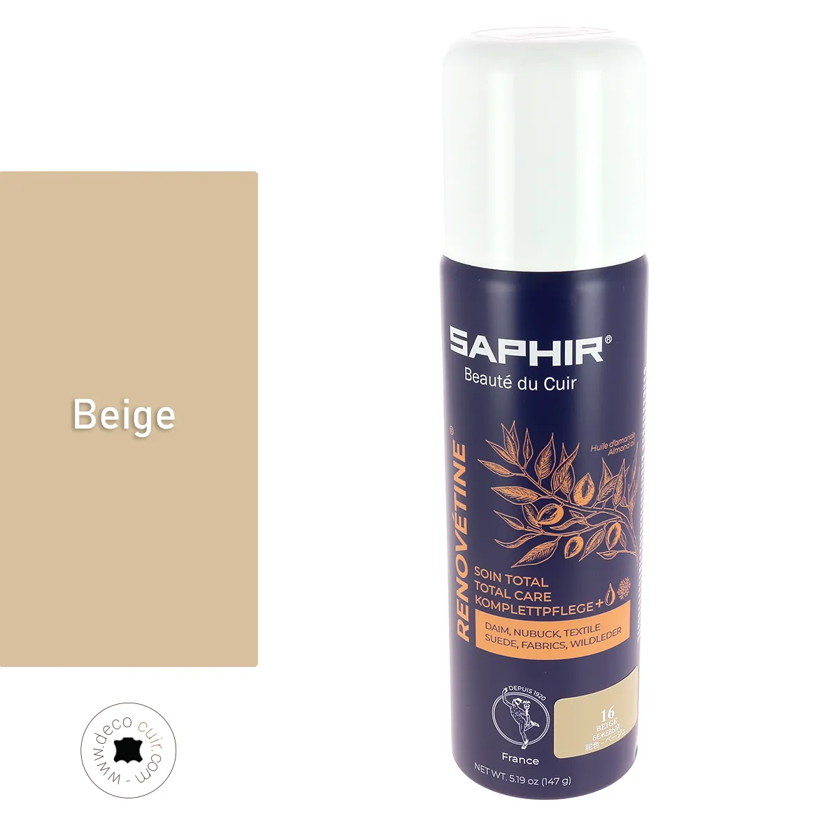 Renovétine soin total pour cuir Velours et Nubuck - Aérosol 200ml - Saphir - Beige