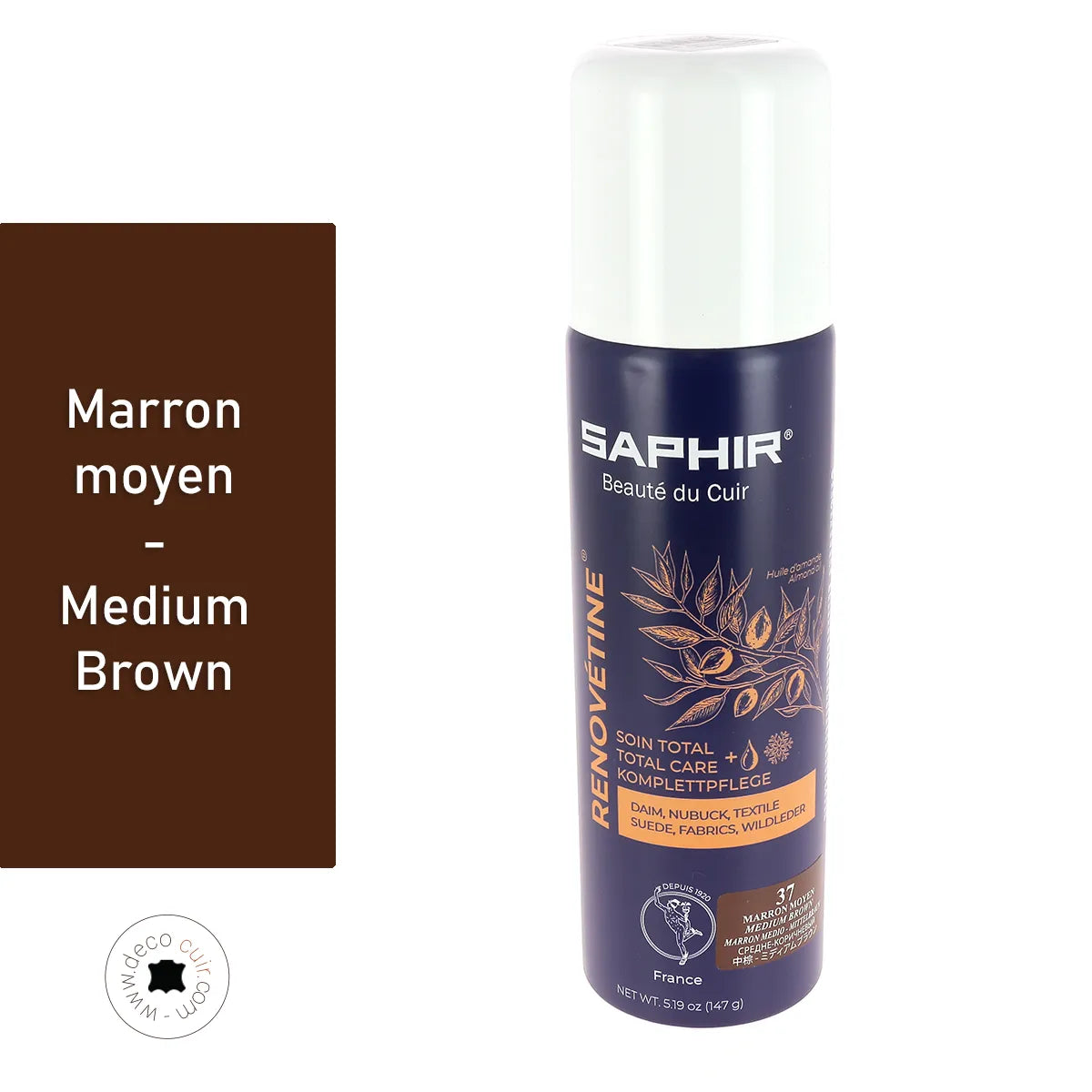 Renovétine soin total pour cuir Velours et Nubuck - Aérosol 200ml - Saphir - Marron moyen