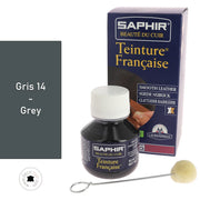 Teinture française Saphir 50ml Gris 14, produit pour teintures et peintures, contenant un flacon de teinture de couleur gris.