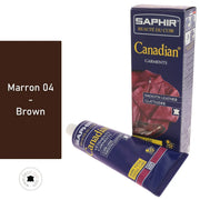 Crème Saphir Canadian pour cuir marron 75ml, soin d'entretien du cuir, application et finition du cuir marron.