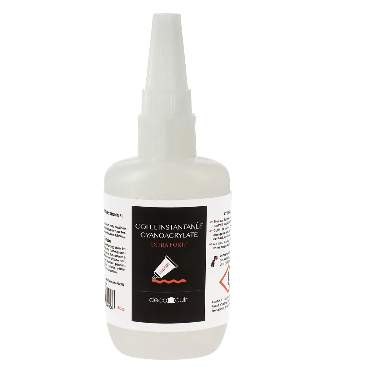 Colle liquide super glue cyanoacrylate extra forte Deco Cuir pour coller cuir, métal, plastique, caoutchouc...