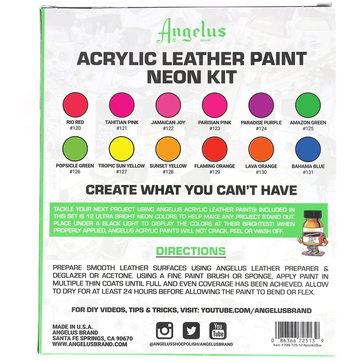 Kit de peintures pour cuir Angelus NEON : nuancier et conseils d'utilisation