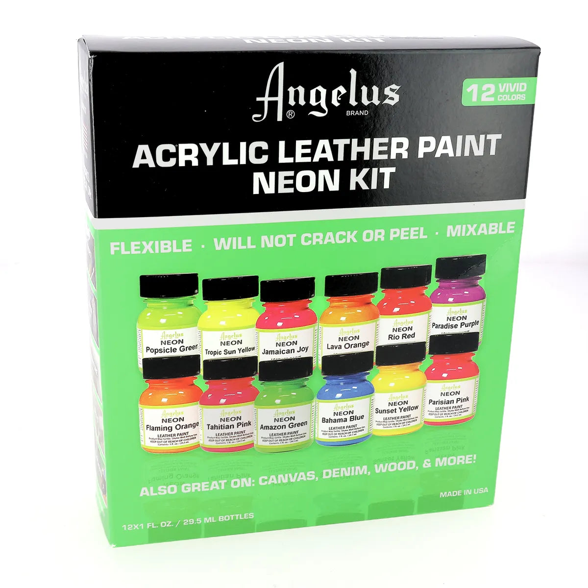 Kit de peintures pour cuir Angelus Neon : gamme de couleurs fluorescentes, lumineuses et flashy