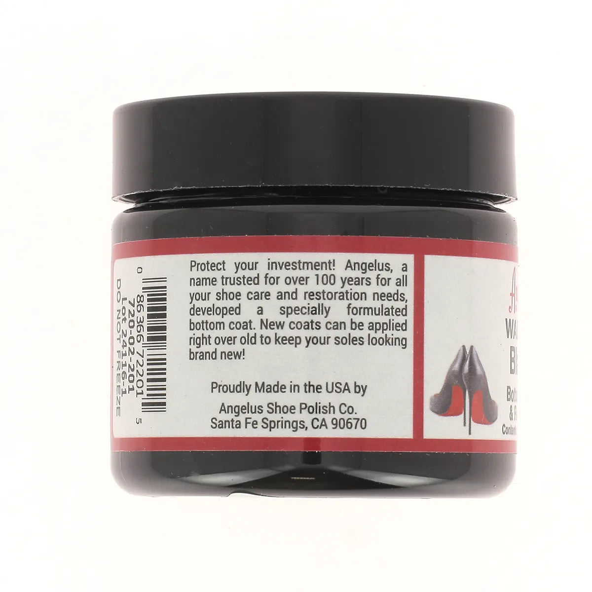 Peinture noire pour semelles de chaussures Walk on black Angelus, spécialiste de la restauration de chaussures
