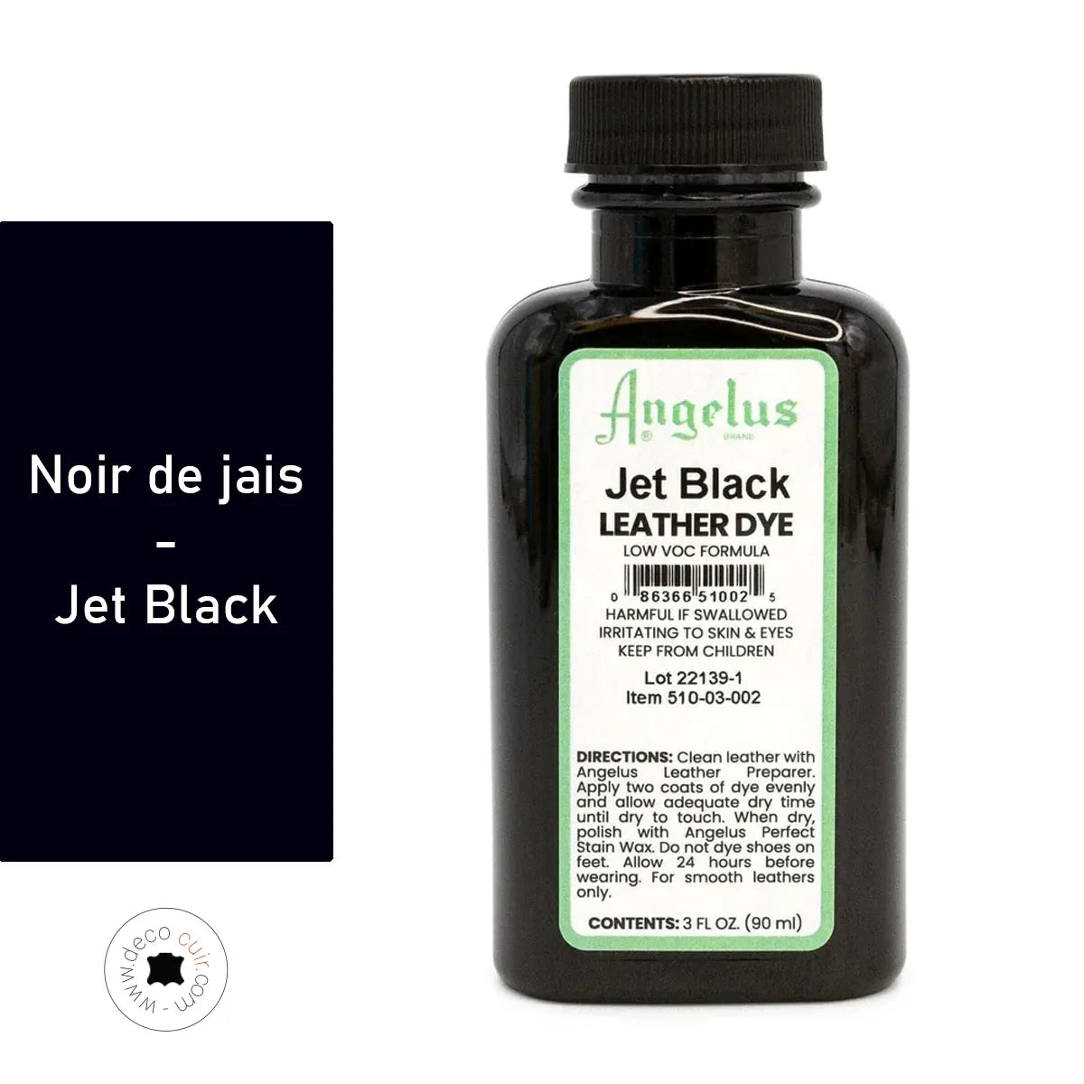 Teinture pour cuir Angelus à faible teneur en COV noir de jais, teinte intense et profonde